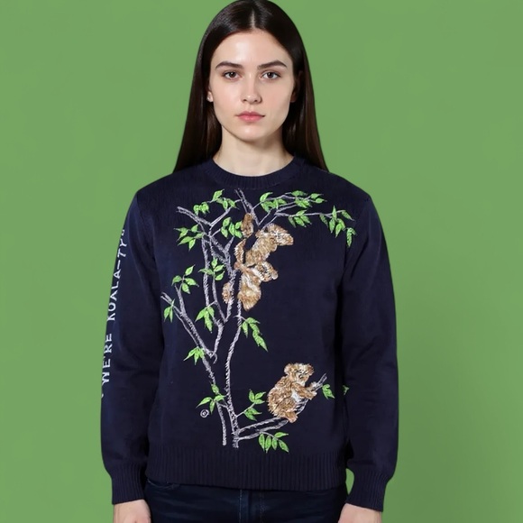 🐨VINTAGE 1970s NOVELTY SWEATER CYN LES BY SHIRLEE DESIGNS Navy Koala Tree Design - Picture 1 of 9